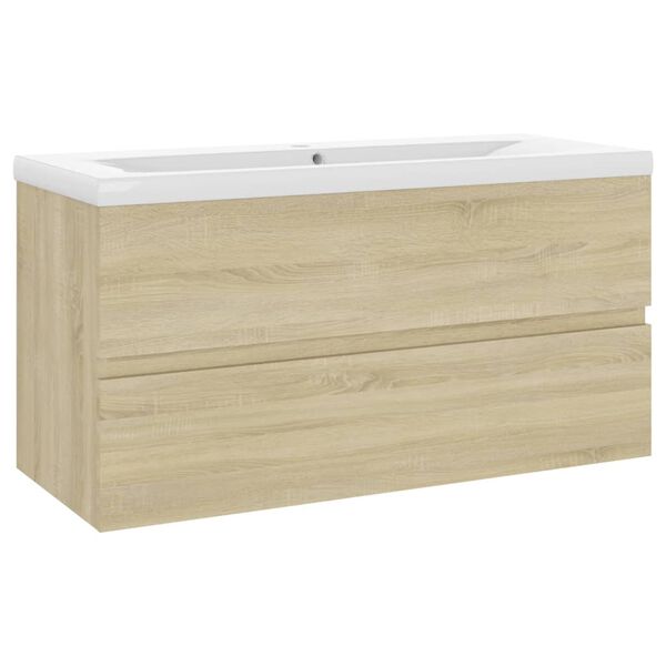 vidaXL Sink Cabinet With Basin Sonoma oak, White Engineered wood, Ceramic