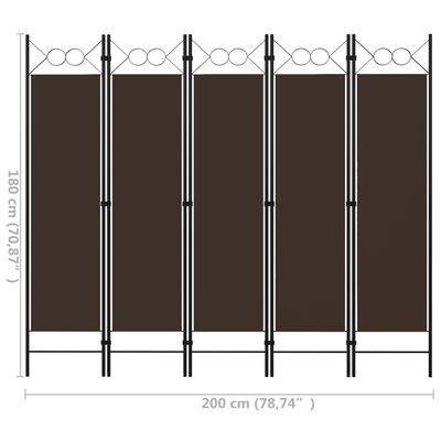 vidaXL 5-Panel Room Divider Brown 78.7"x70.9"