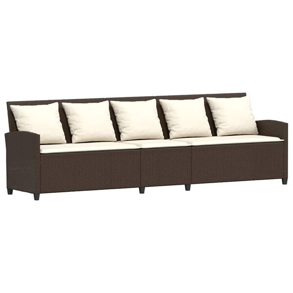 vidaXL Patio Sofa 5-Seater with Cushions Brown Poly Rattan