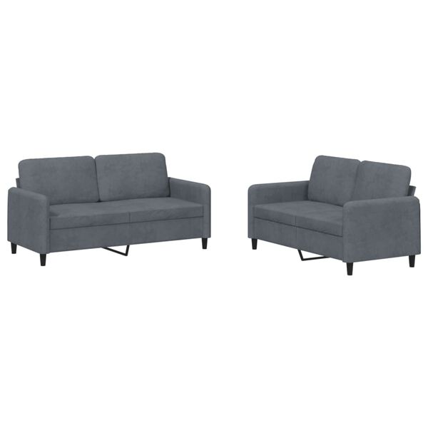 vidaXL Sofa Set Dark grey Velvet (100% polyester), metal, textilene, plywood