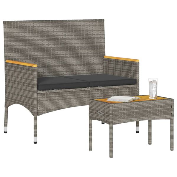 vidaXL Garden Bench Grey PE rattan, powder-coated steel, solid acacia wood