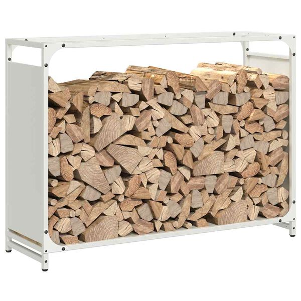 vidaXL Firewood Rack White 35.4x11.0x25.6" Cold-rolled steel