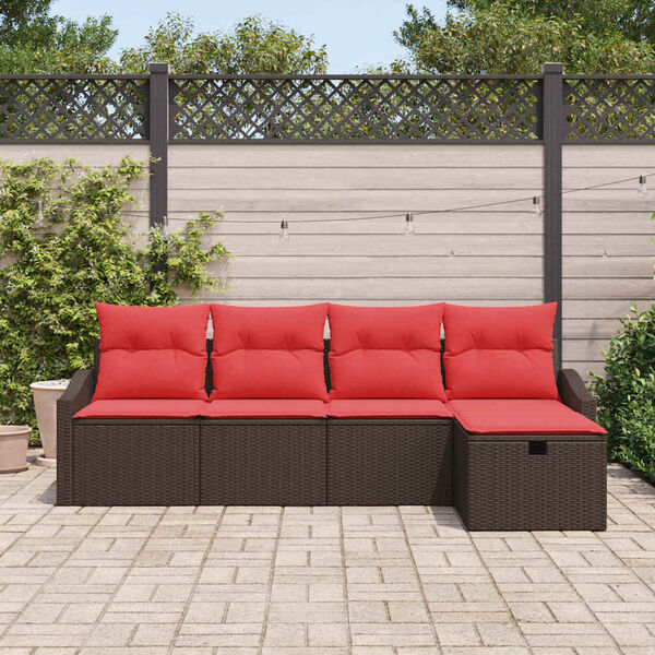 vidaXL Sofa Set with Cushion with Storage Brown Poly Rattan