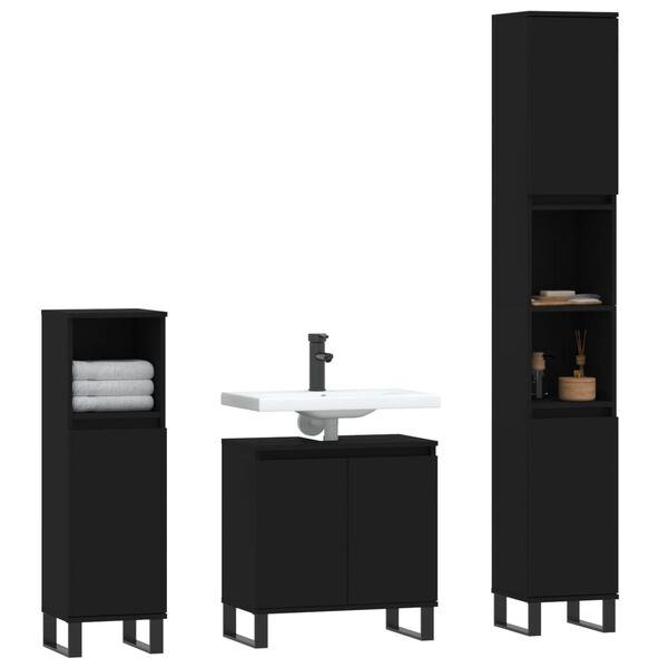 vidaXL Bathroom Furniture Set Black Engineered wood, Metal Small