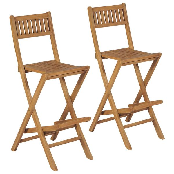 vidaXL Bar Chair Set of 2 Brown Solid Teak Wood Medium Foldable