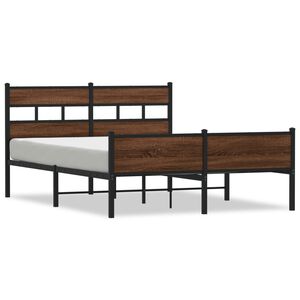vidaXL Bed Frame Brown Oak Steel, Engineered Wood 55.1x78.7 in Bed Frame