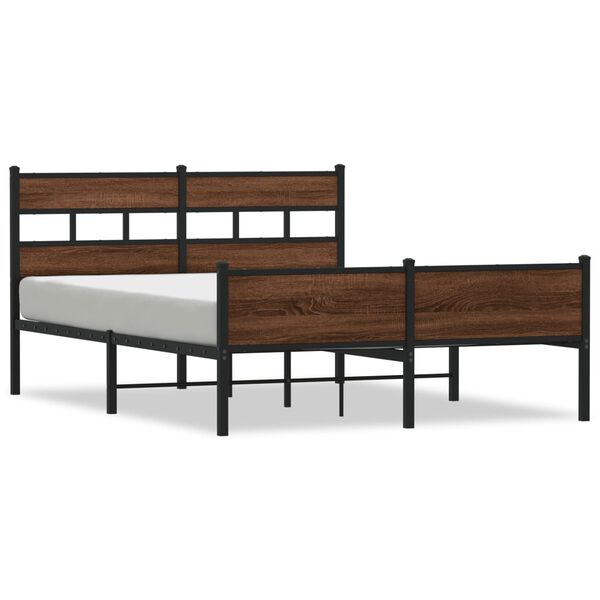 vidaXL Bed Frame Brown Oak Steel, Engineered Wood 55.1x78.7 in Bed Frame