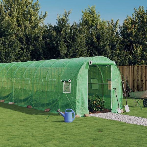 vidaXL Greenhouse Green Polyethylene, Galvanized Steel Large