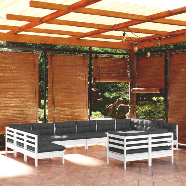 vidaXL Garden Lounge Set White with Anthracite Cushions