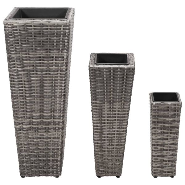 vidaXL Garden Raised Bed Set of 3 Grey PE (polyethylene) rattan, steel