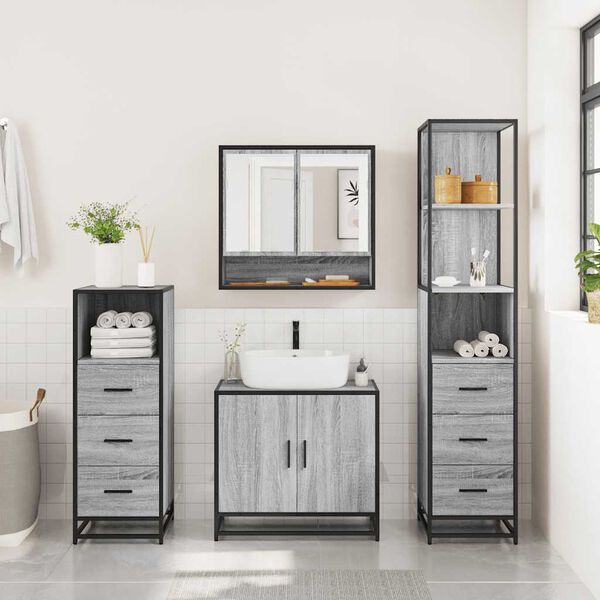 vidaXL Bathroom Furniture Set Grey sonoma Engineered wood, metal