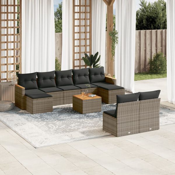 vidaXL Garden Sofa Set Grey Poly Rattan 10 Piece Set Adjustable Feet