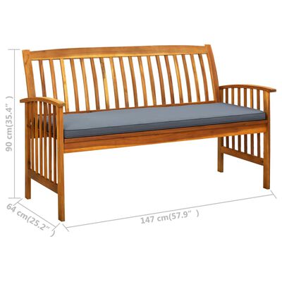 vidaXL Patio Bench with Cushion 57.9" Solid Acacia Wood
