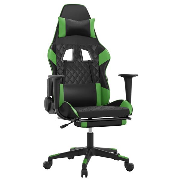 vidaXL Gaming Chair Black and Green Faux Leather, Metal, Plywood, Foam