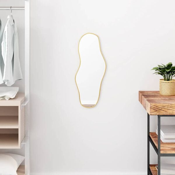 vidaXL Wall Mirror Gold Glass Medium Wall Mounting Mirror Oblong