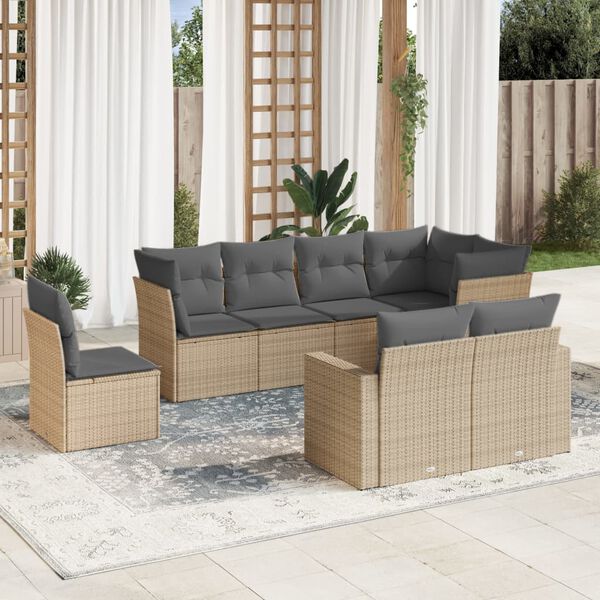 vidaXL Outdoor Sofa Set Beige PE Rattan, Powder-Coated Steel Large