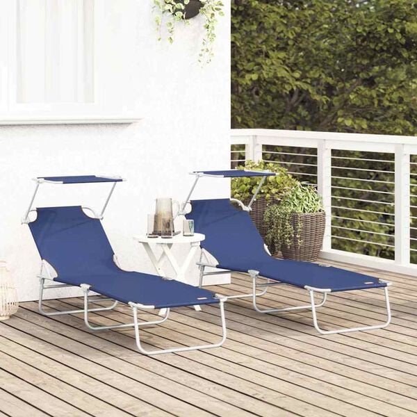 vidaXL Sun Lounger Folding 2-person 2 pcs Blue 58 x 188 x 77cm fabric