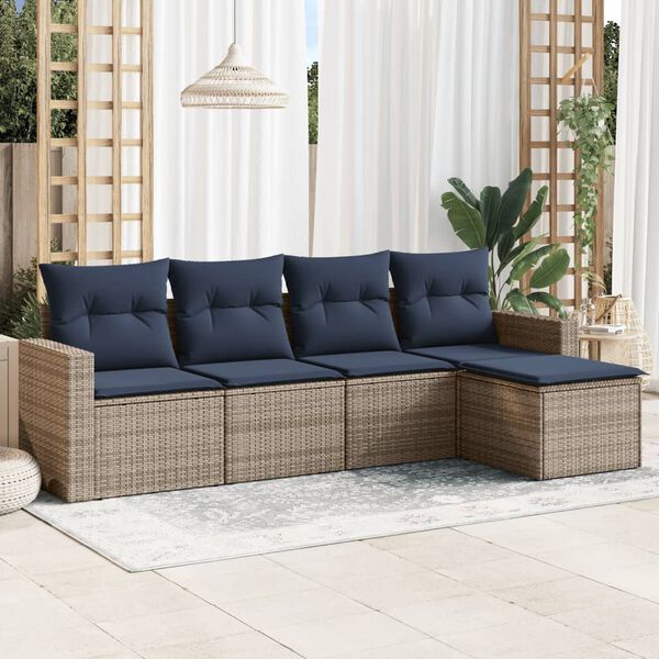 vidaXL 5 Piece Patio Sofa Set with Cushions Gray Poly Rattan