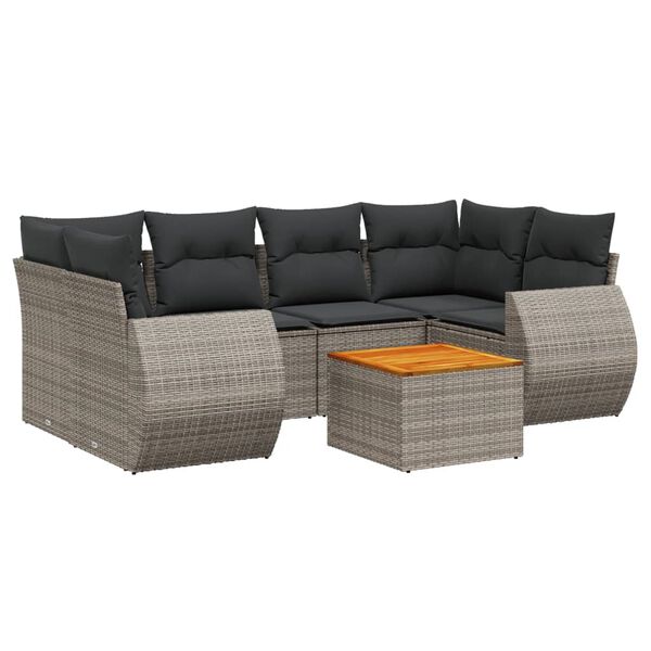 vidaXL Garden Sofa Set Grey PE rattan, powder-coated steel, acacia wood