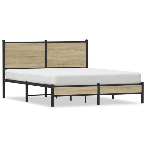 vidaXL Bed Frame Sonoma oak Steel, Engineered wood Double Bed Frame