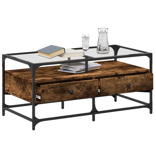 vidaXL Coffee Table Smoked Oak Engineered wood, steel, glass