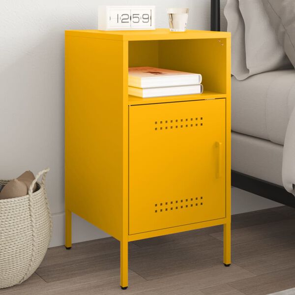 vidaXL Bedside Cabinet Mustard Yellow Cold-Rolled Steel Medium