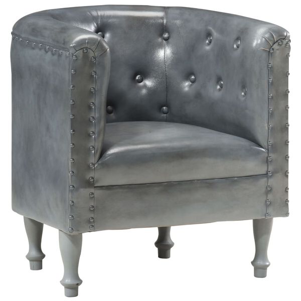 vidaXL Tub Chair Gray Real Leather