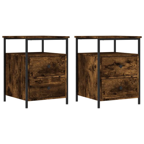 vidaXL Bedside Cabinet Set of 2 Smoked oak Engineered wood, iron