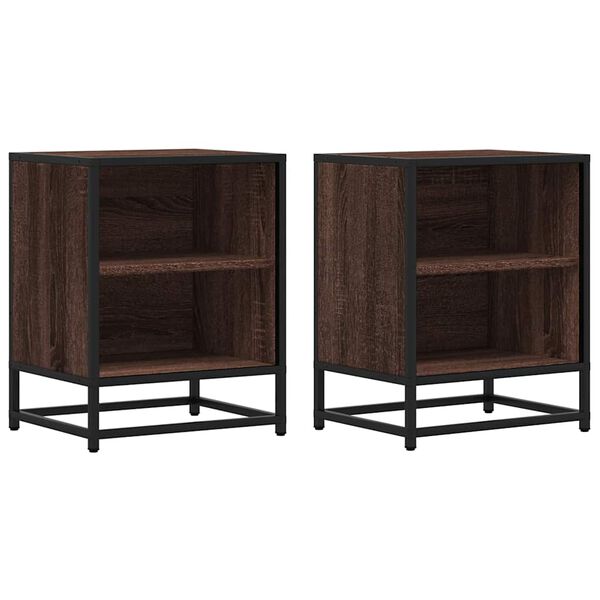 vidaXL Bedside Cabinet Set of 2 Brown Oak Engineered Wood and Metal