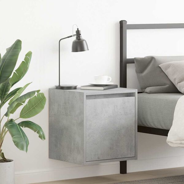 vidaXL Wall-mounted Bedside Cabinet Concrete grey Engineered wood Small
