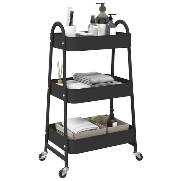 vidaXL Storage Trolley 3-Tier Black 16.5x16.3x30.3" Steel