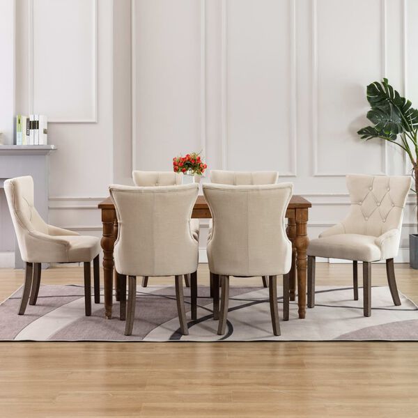 vidaXL Dining Chair Set of 6 Beige Fabric (100% polyester), rubberwood