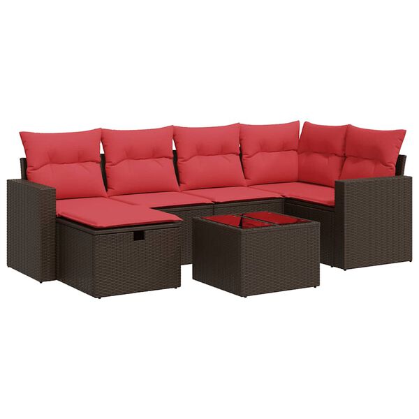vidaXL 7 Piece Patio Sofa Set with Cushions Brown Poly Rattan