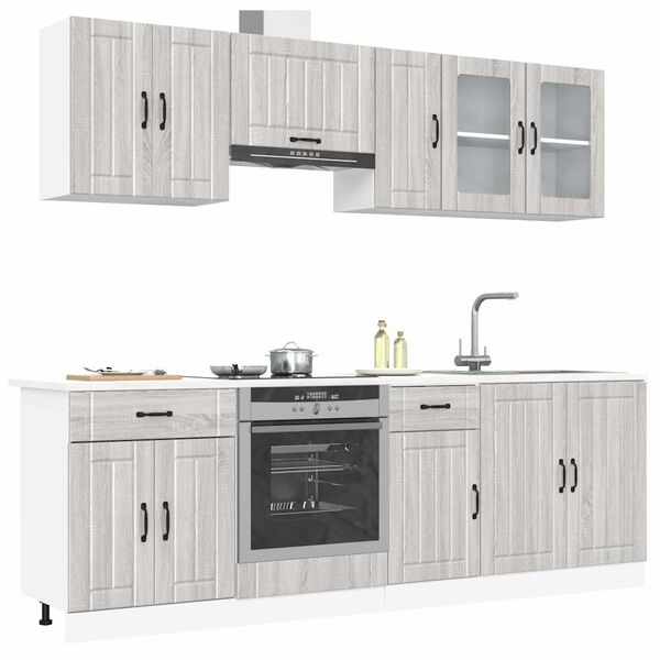 vidaXL Kitchen Cabinet Set Gray Sonoma Engineered wood and glass