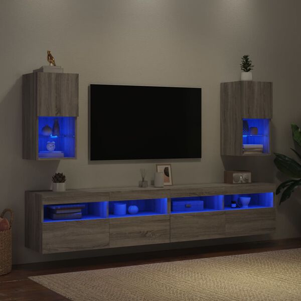 vidaXL TV Stands with LED Lights 2 pcs Gray Sonoma 12"x11.8"x23.6"