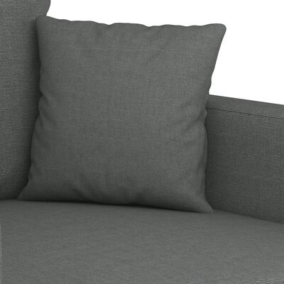 Close-up of a single dark gray throw pillow on the sofa and adjacent armrest.