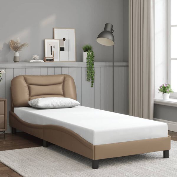 vidaXL Bed Frame without Mattress "Hvar" Cappuccino 35.4"x74.8" Faux Leather