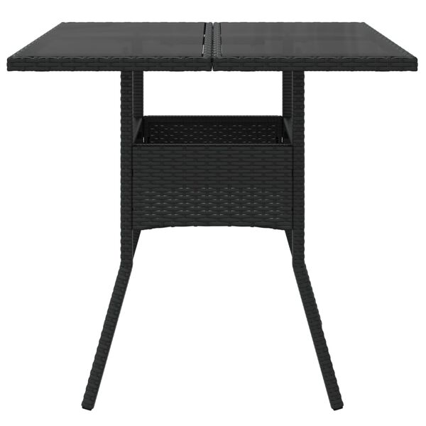 vidaXL Garden Table Black Poly Rattan, tempered glass, powder-coated steel