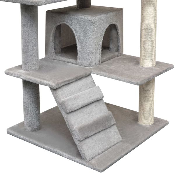 vidaXL Cat Tree Grey Wooden frame, sisal rope, plush fabric Medium