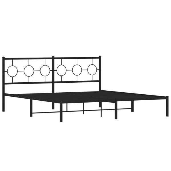 vidaXL Bed Frame Black Powder-Coated Steel 72 x 84 in frame size