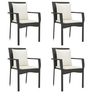vidaXL Garden Chair Black with Cream White Cushions PE rattan Standard