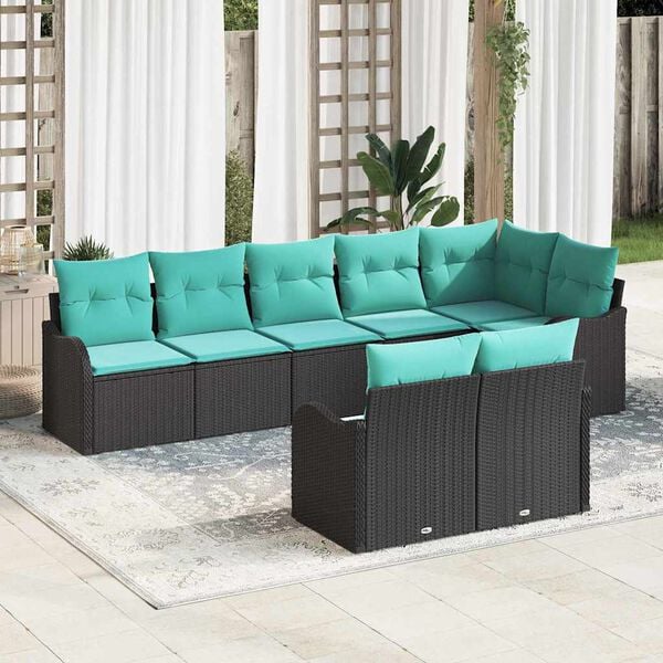 vidaXL Garden Sofa Set 8 pcs Black and turquoise Poly rattan