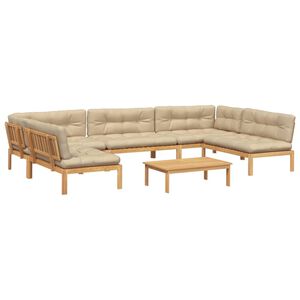 vidaXL Pallet Sofa Set Acacia Wood, Beige Cushions