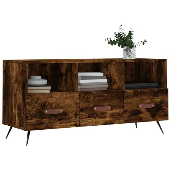 vidaXL TV Cabinet Smoked oak Engineered wood, iron 40.2 x 14.2 x 19.7 in