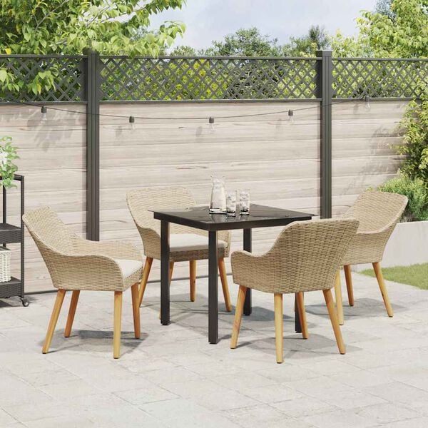 vidaXL Garden Dining Set with Cushion 5 pcs Beige poly rattan