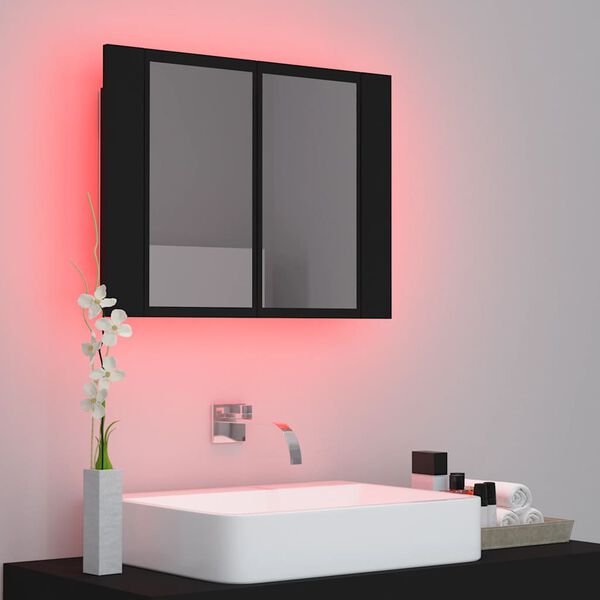 vidaXL LED Mirror Cabinet Black Engineered wood and acrylic Medium