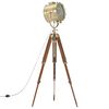 vidaXL Floor Lamp Natural and brass Solid mango wood, steel, aluminum
