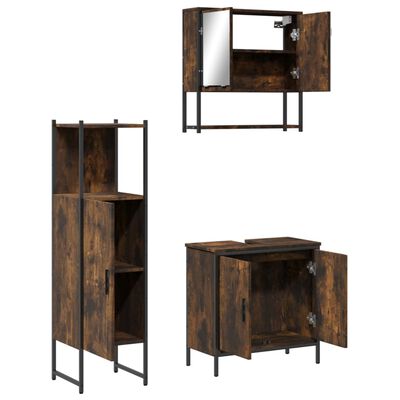 Bathroom furniture collection with tall storage unit, wall cabinet, and vanity with sink (different arrangement)