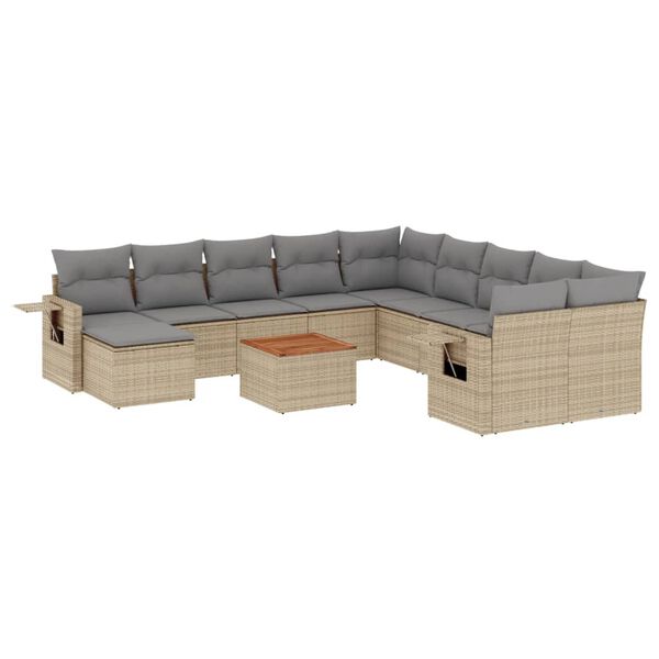 vidaXL 12 Piece Patio Sofa Set with Cushions Mix Beige Poly Rattan