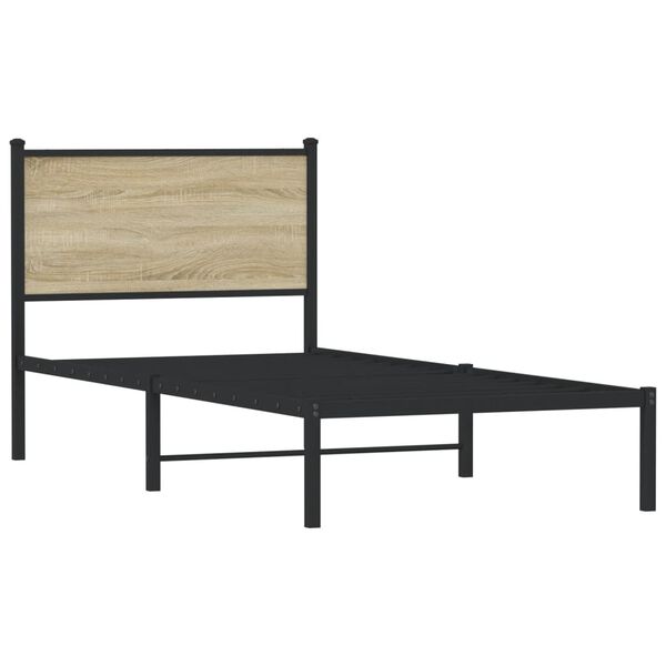 vidaXL Bed Frame Sonoma Oak Steel and Engineered Wood Small Single